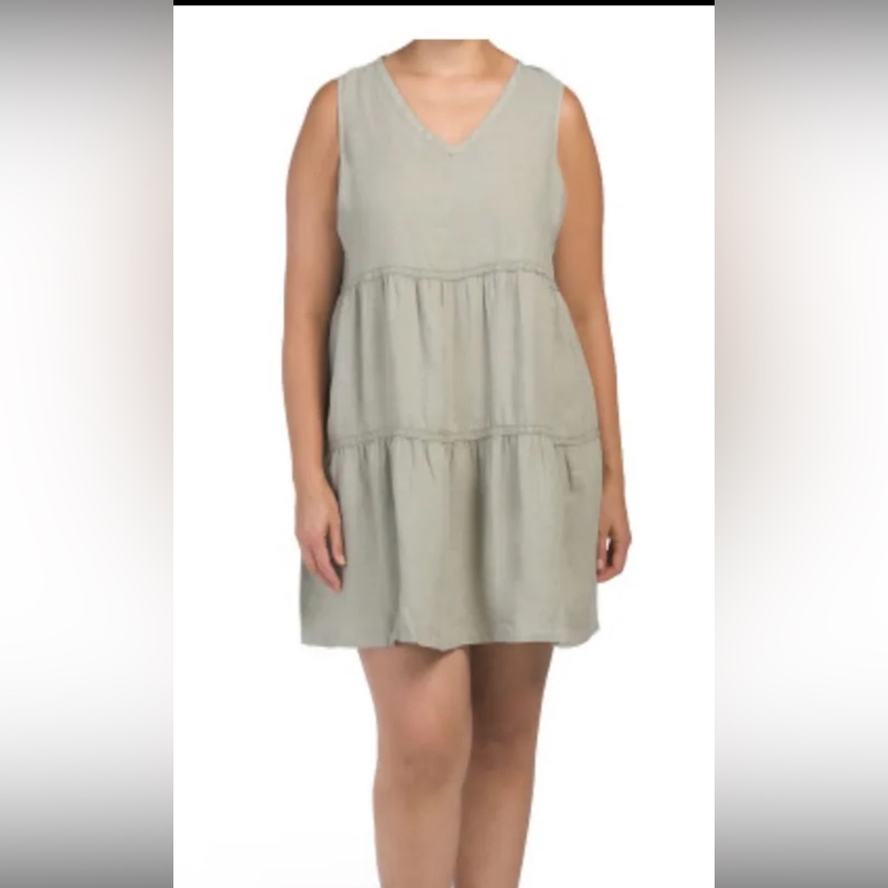 Lucky Brand Dress V-Neck sleeveless Tiered 100% Linen Size 2X Crochet Trim NWT